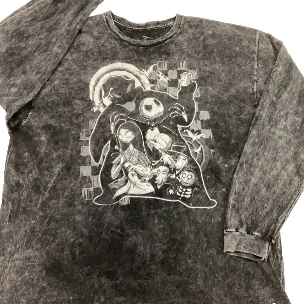 Disney Nightmare Before Christmas-Womens LG-Heather Gray Long-Sleeve-100% Cotton - Picture 2 of 11